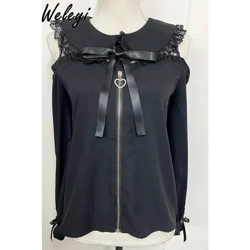 Jirai Kei Blouse Ladies 2024 Spring and Autumn Japanese Style Massed Production Mine Sweet Women Off Shoulder Sailor Collar Top