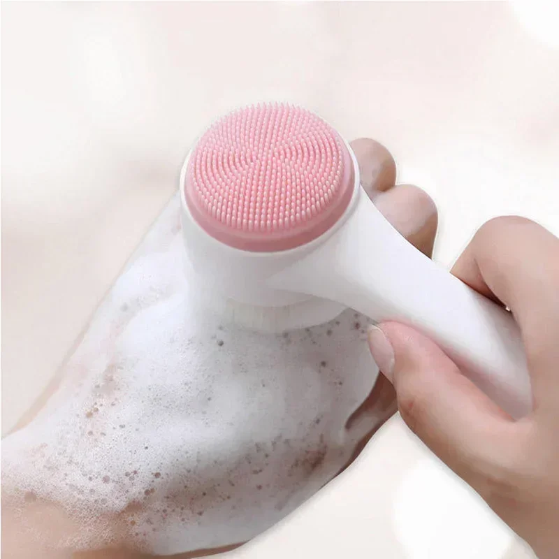 3D Silicone Facial Wash Manual Cleansing Brush Facial Cleanser Soft Bristle Cleaning Brush Double-sided Massage Brush