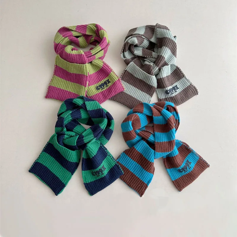 Children Knitted Scarf For Boys Girls Stripes Autumn Winter Toddler Baby Warm Shawl Wrap Kids Neck Collar Infant Accessories