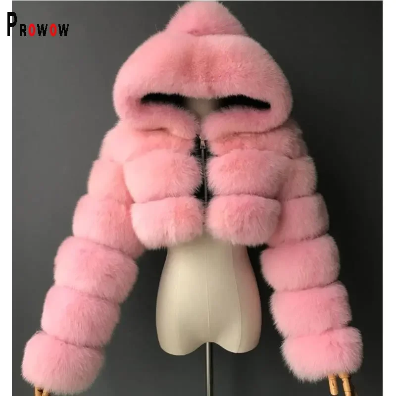 Classical Women Fur Coats Hooded Zipper Short Style Windproof Thick Warm Winter Lady Outerwear Solid Color High Quality Tops