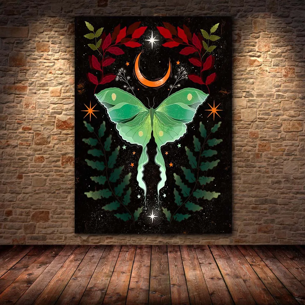 Flower Snake And Moon Wall Art Canvas Painting Decoration Wicca Lunar Phase And Moth Posters And Prints Decoration Unframed