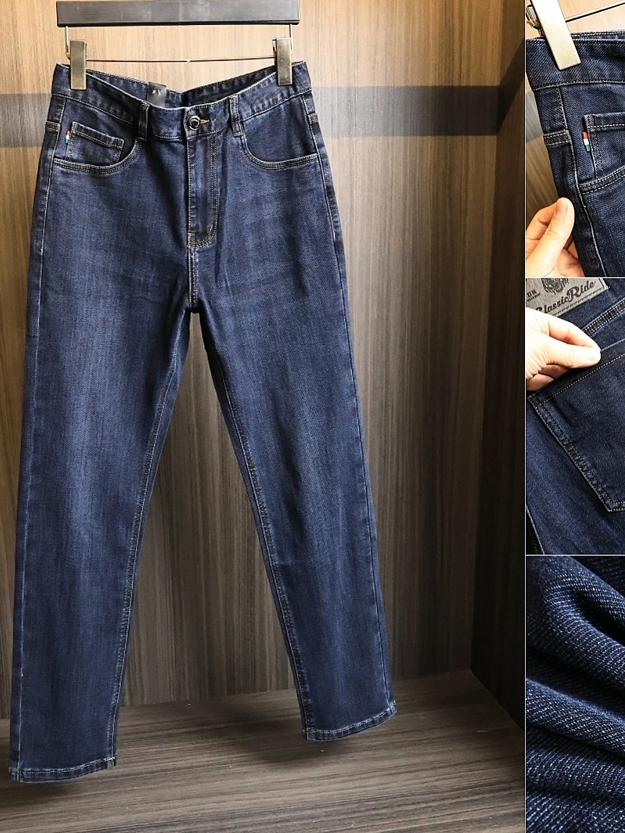 

Мягкие эластичные дышащие мужские джинсы прямого кроя, универсальные удобные модные повседневные брюки из смесового хлопка для весны и лета