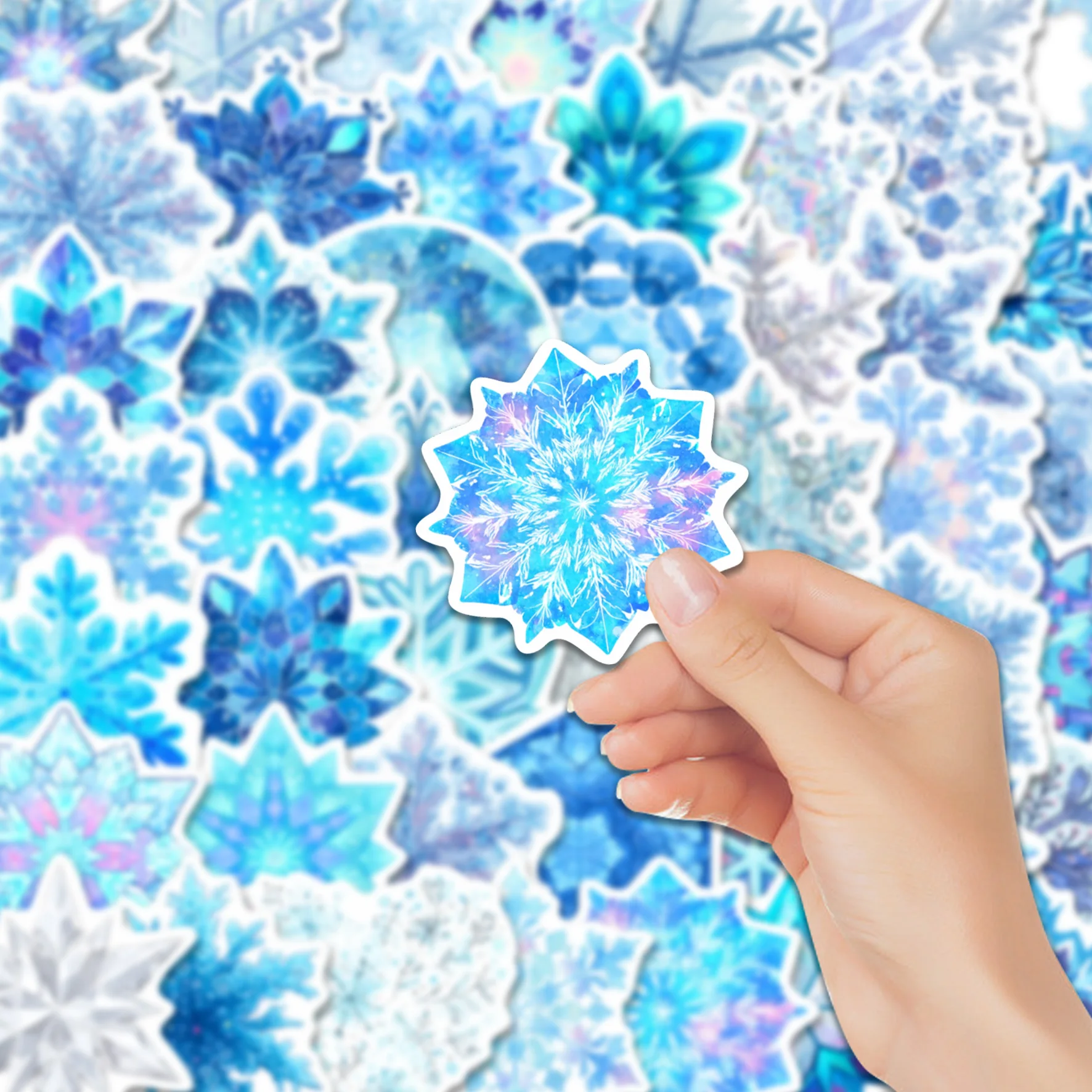52pcs Icy Snowflake Stickers Pack, Waterproof Vinyl Decals for Laptop, Luggage & Scrapbook, Ideal for Winter & Art Style Fans