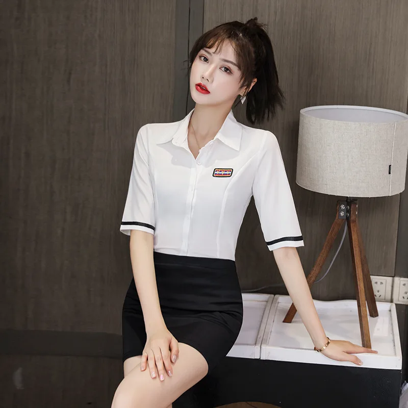 Uniforme de salón de belleza para mujeres, traje de Camisa entallada Sexy para baño de pies, Hotel, frente a escritorio, masaje técnico, Sauna, ropa de trabajo