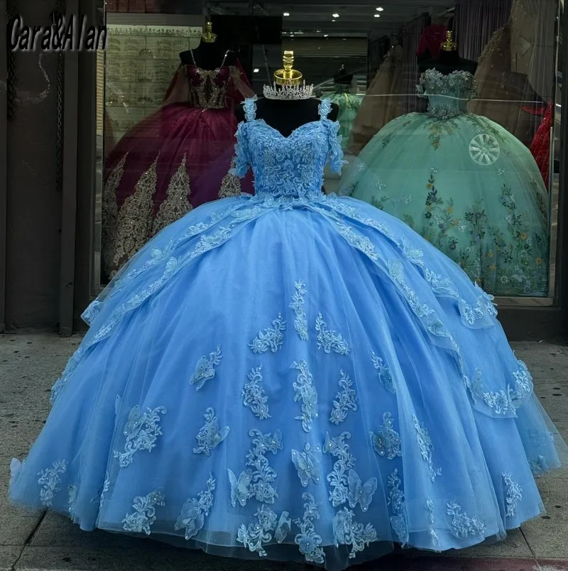 Vestido De mariposa con hombros descubiertos para mujer, prenda elegante con apliques De cuentas para graduación De 16 Años, Quinceañeras, 2024