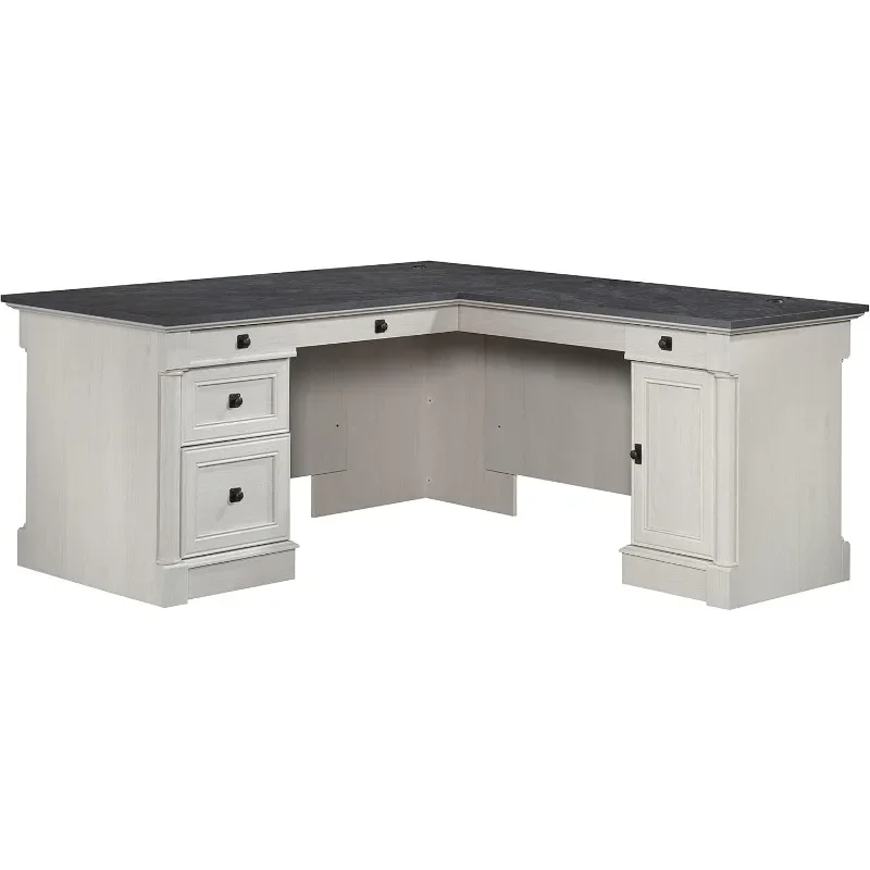 Sauder Palladia L Shaped Desk with Drawers, Office Desk with File Cabinet Storage, Cable Management, Keyboard Tray