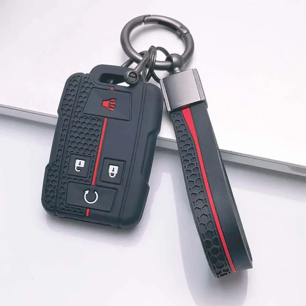 Silicone Car Key Cover Case Fob for Chevrolet Suburban Silverado GMC Terrain Yukon Tahoe Sierra Smart Auto Accessories Key Ring view 2