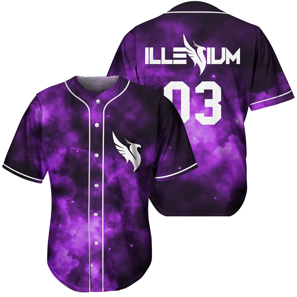 ILLENIUM PURPLE GALAXY Jersey Harajuku Thin button Baseball Uniform Men/Women Baseball Jersey For EDM Festivals