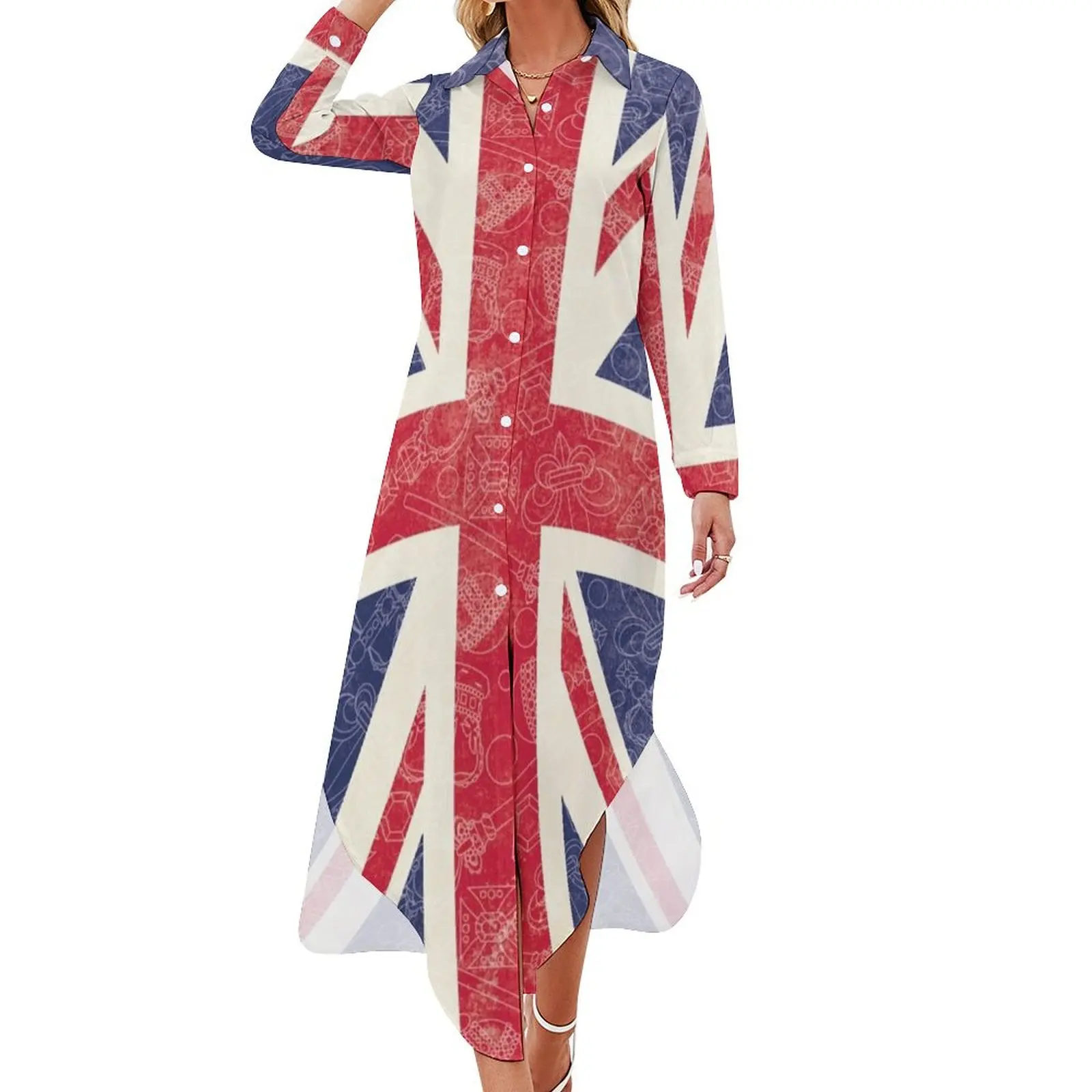 

Union Flag Long Sleeved Shirt Dress woman dress summer clothes for women