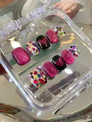 10pcs high-end Dragon fruit crystal cat eyes appear white handmade fake nails, Flash Hot Girl love nail nail patch short