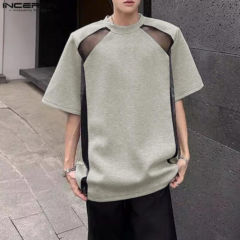 

Sexy Fashion Mesh Patchwork Party Tops Short Sleeve Tee INCERUN Men T-Shirts Summer Short Sleeve Streetwear T Shirt O Neck Tee