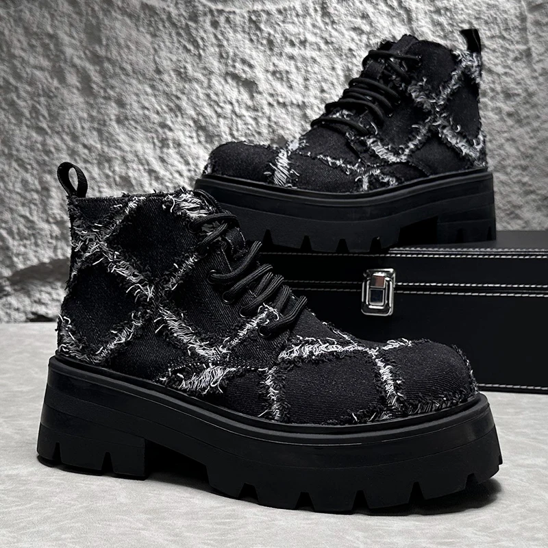 

Мужские повседневные дышащие ботинки на платформе для ночного клуба, брендовая дизайнерская джинсовая обувь, уличные ковбойские ботинки, красивые мужские ботильоны