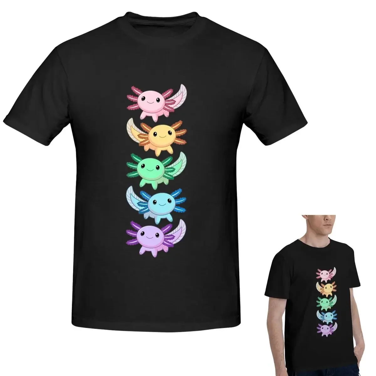 

100% Cotton Rainbow Axolotl T-Shirt Men's Classic Oversized T Shirt Men Crew Neck Summer Shirts Tops S-6XL