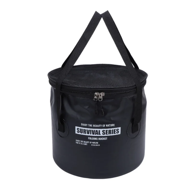 

Cloth Folding Bucket With Mesh Pouch Portable Draining Basket Water Container For Outdoor Camping Fishing Car Washing Black