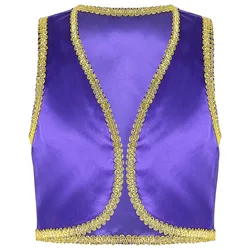 Kids Boys Open Front Golden Braided Trimmings Vest Halloween Fairytale Drama Arabian Prince King Cosplay Dance Costume Waistcoat