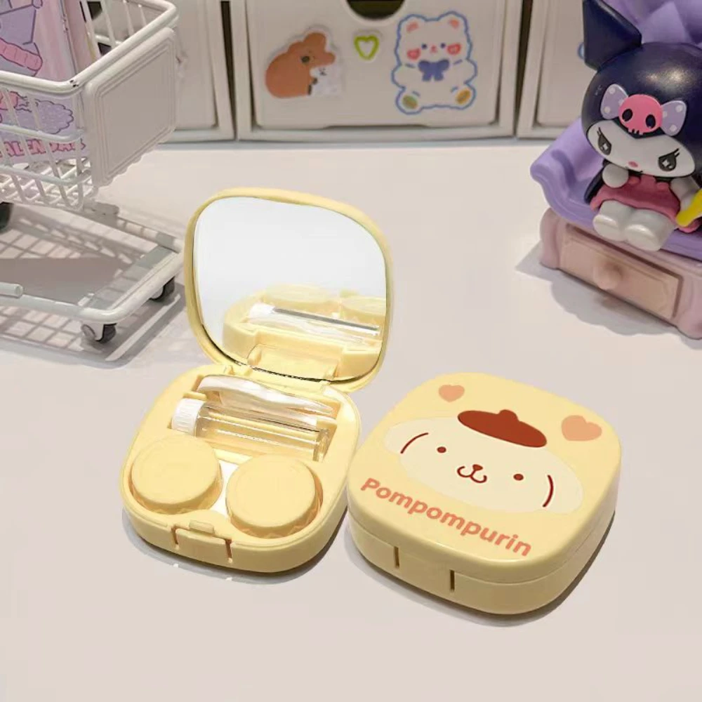 Sanrio 헬로 키티 콘택트 렌즈 케이스 만화 Cinnamoroll Kuromi Kawaii 여행 휴대용 콘택트 렌즈 보관 케이스 학생 선물