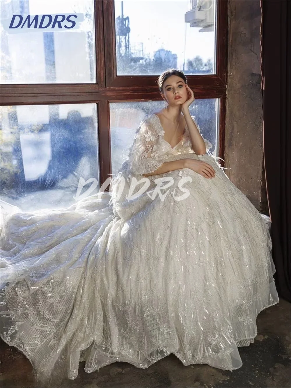 

Elegant Floor Length Puff Sleeve Bridal Gown Sexy Strapless Lace Appliqué Gowns Classic Backless Ball Prom Dresses Vestidos De N