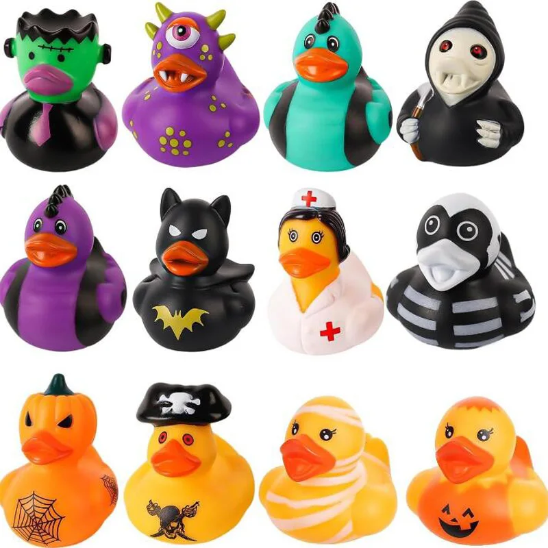 Patos de goma surtidos para Halloween, decoración de fiesta de Halloween, 6-24 piezas