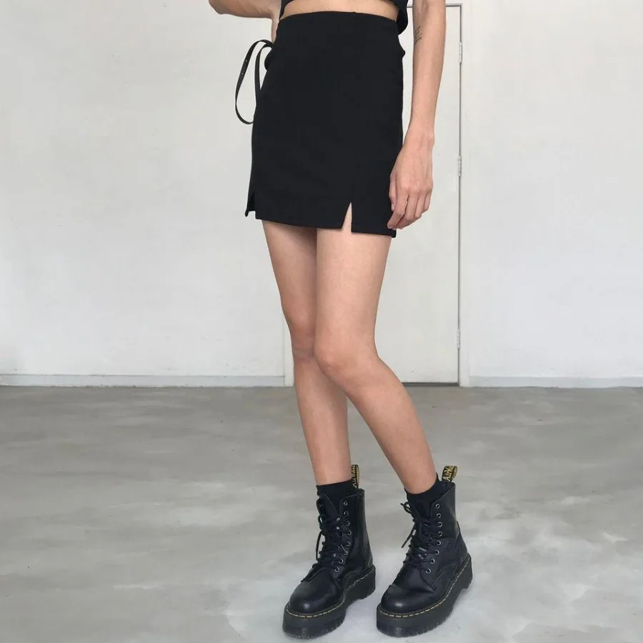 

【HOT】Women's autumn new high-waisted skirt a-shaped skirt split-forked slimming working skirt half skirt short sleeves sleeves