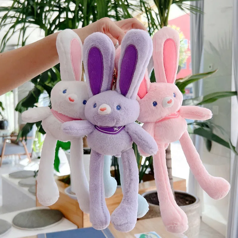 Bunny Plush Toy Pulling Ears Rabbit Stuffed Plushie Pendant Dolls Decoration Peluche Animal Keychain Birthday Christmas Gifts