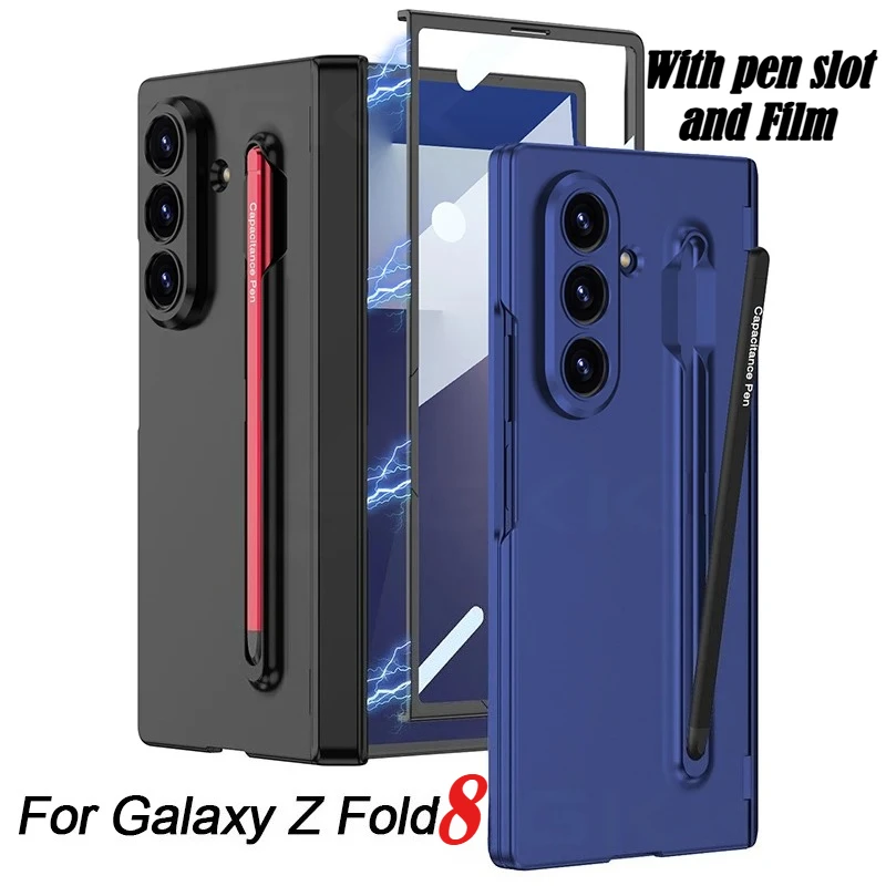 

High-end Shockproof Hard PC Phone Cases for Samsung Galaxy Z Fold 8 7 Magnetic Hinge 9H HD Screen Glass with S Pen Holder Cover