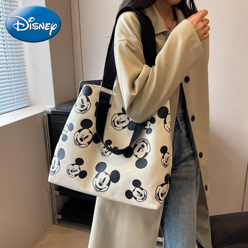 Disney Canvas Bag Women\'s 2024 Large Capacity Shoulder Handbag Cute Cartoon Mickey Student Commuting Large Bag