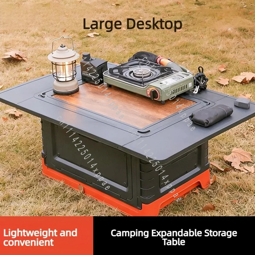 Large Capacity Outdoor Camping Storage Bin With Table Board Foldable Car Trunk Storage Box With Side Door