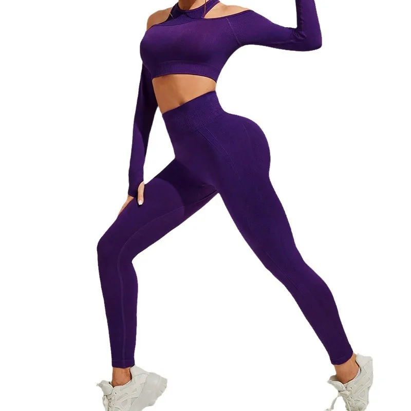 Wash Sports Set for Women Seamless Yoga Suit Long Sleeve Fitness Top with Butt Lift Scrunch Workout Leggings Gym Wear