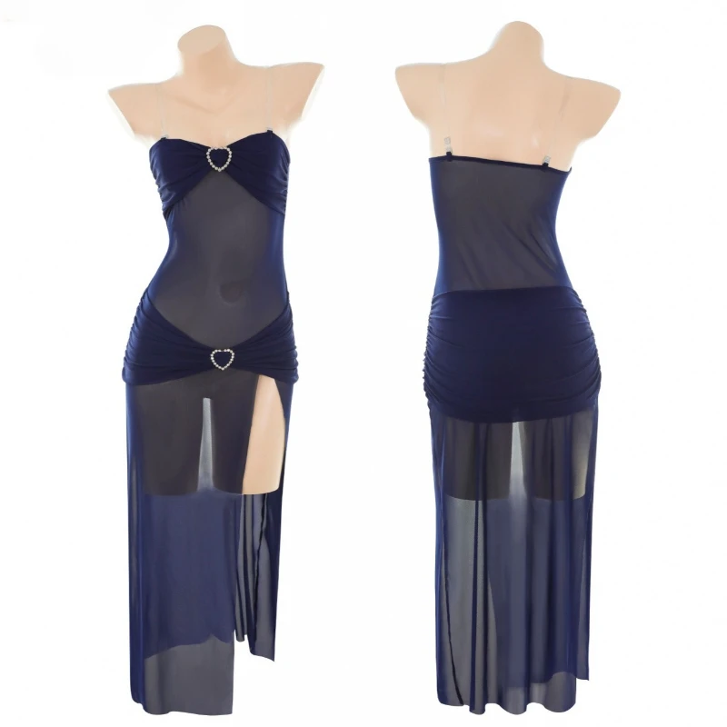 Sexy trägerloses Mesh durchsichtiges langes Kleid Göttin Cosplay Kostüm Damen Nachthemd rückenfreie Unterwäsche Rollenspiel Outfits Dessous