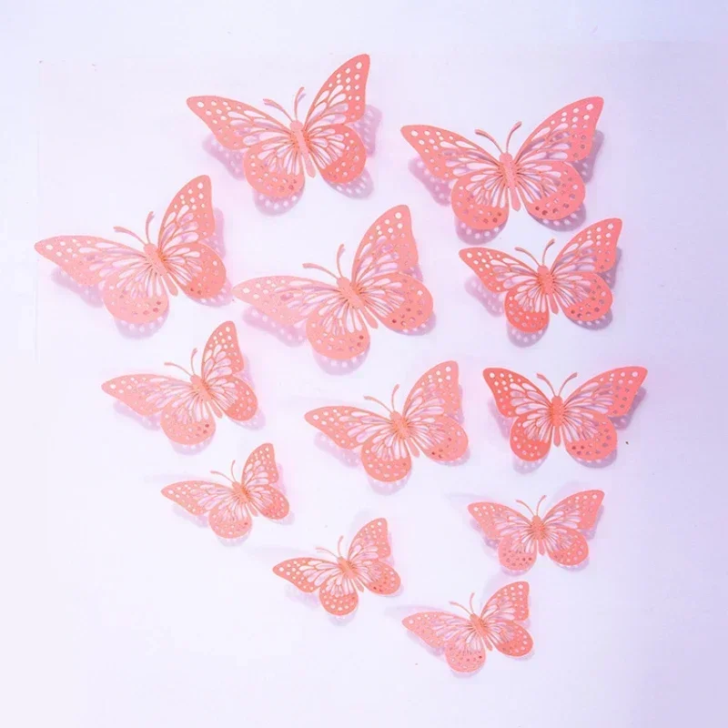 12pcs Cake Decorations 3D Hollow Butterflies Happy Birthday Cake Toppers for Birthday Cakes Dessert Baby Shower Decor Butterfly