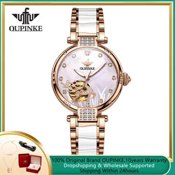 OUPINKE Luxury Automatic Mechanical Watch for Women Elegant Ceramics Strap Ladies Wristwatch Sapphire Mirror Wateproof Watches