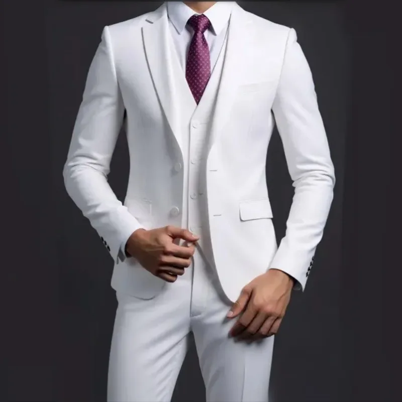 

Suit (Blazer+ Vest + Trousers) Men's Fashionable Gentleman Business British Style Solid-color Banquet Host Casual Wedding Suit