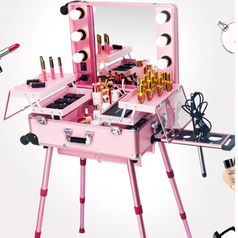 

Beauty Salon Led Lights Mirror Cosmetic Cases with Retractable Legs