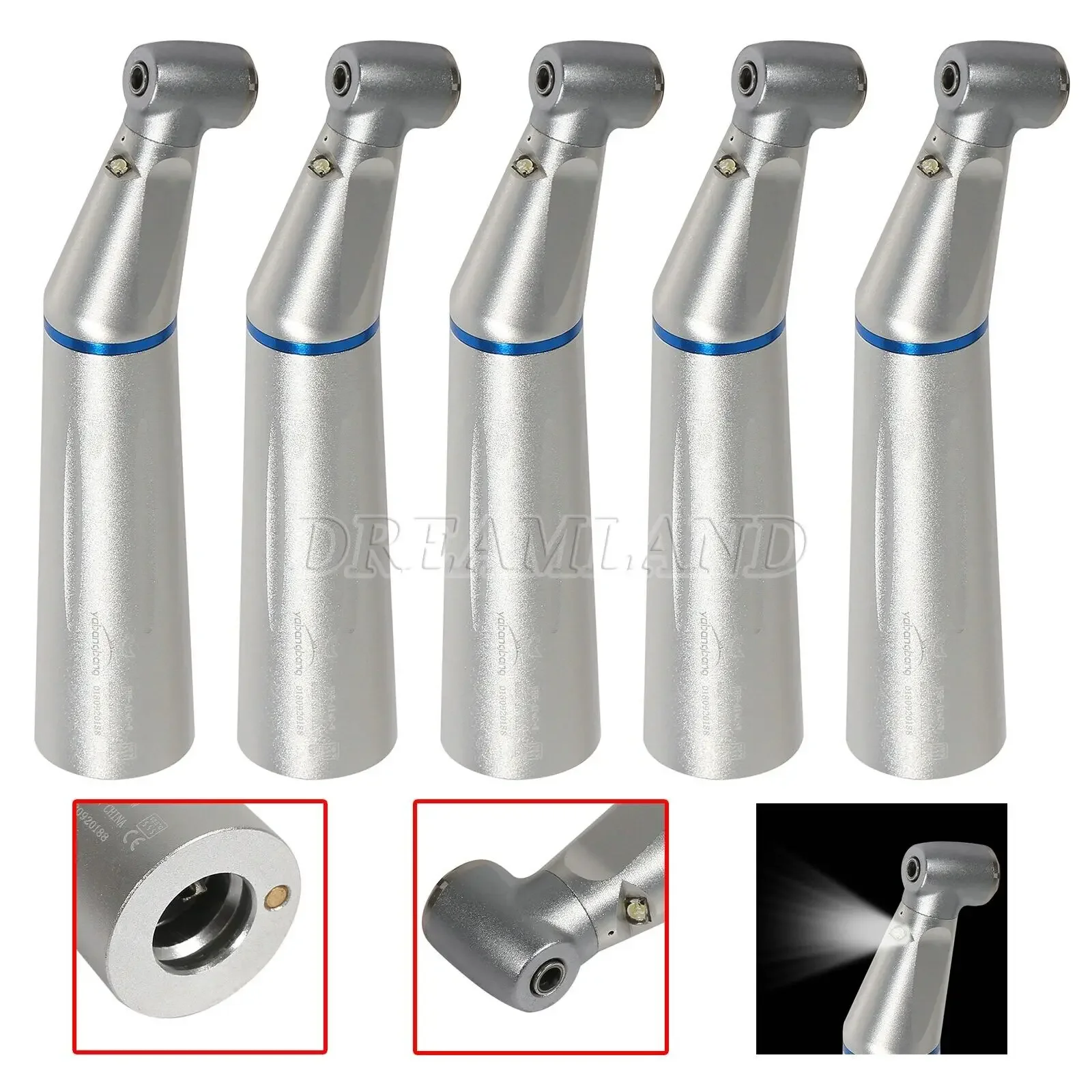 5PCS Dental Fiber Optic Led Light Contra Angle Handpiece Inner Water Spary Slow Low Speed Fit Kavo