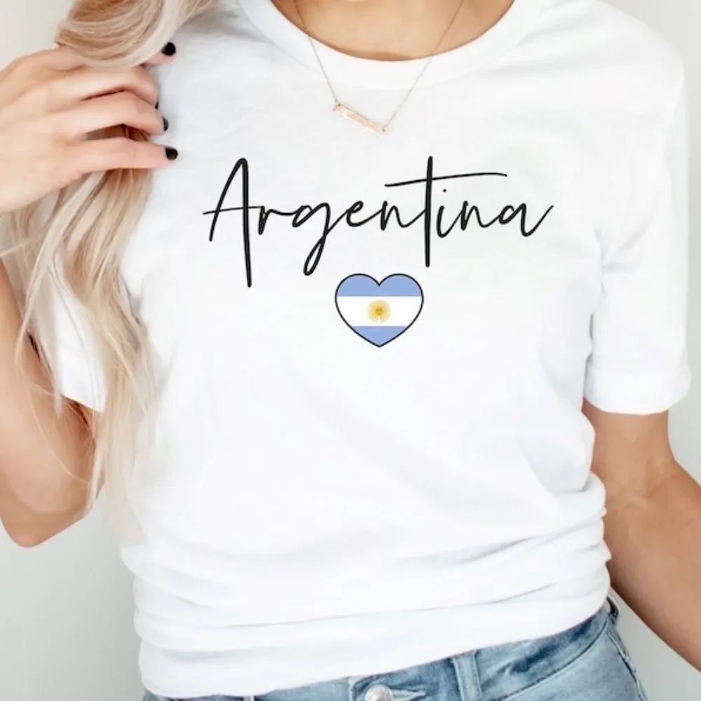 Argentina Flag Heart Shirt Short Sleeve I Love Argentina Travel To Argentina Unisex Women Tees Fashion Graphic Clothes