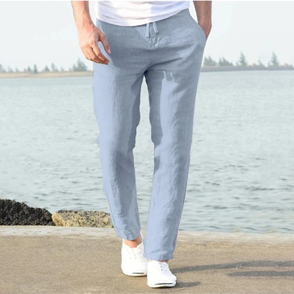 2024 Men\'s Summer Cotton Linen Retro Sports Pants Men\'s Casual Solid Color Harem Pants Fashion Versatile Straight Leg Trousers