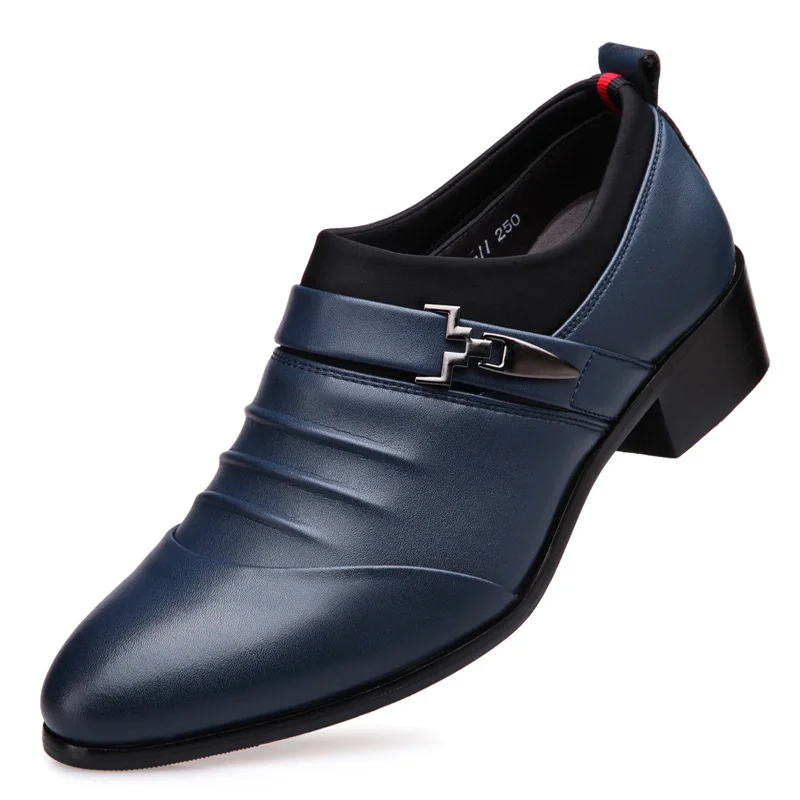 Classic Men Dress Shoes Slip on Black Leather Shoes for Men Point Toe Business Casual Men Formal Shoes for Wedding