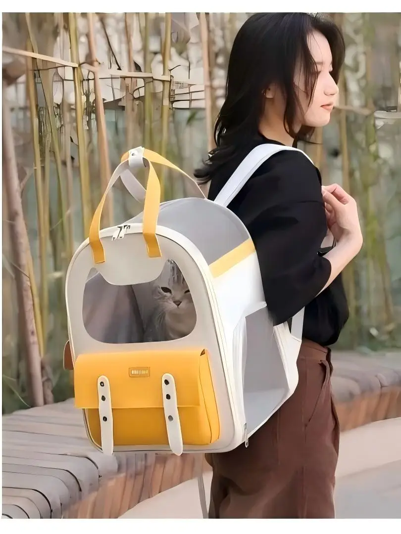 Portable Cat Carrier Backpack Breathable Mesh Foldable Pet Backpack With Shoulder Strap for Cats Under 15 Lbs Small Dogs Outdoor
