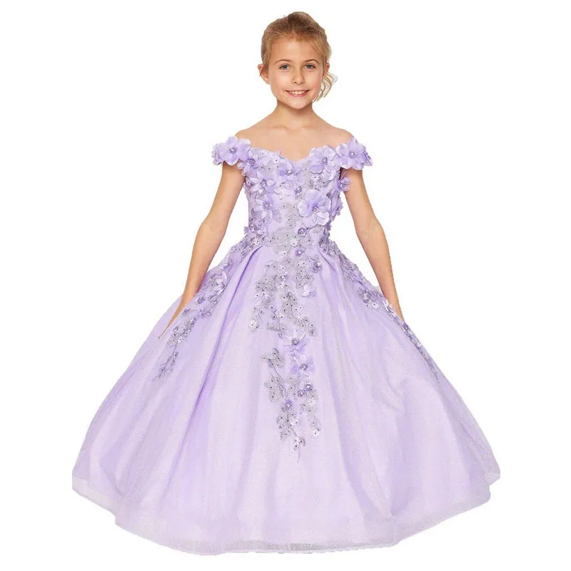 

Lilac Mini Quinceanera Dresses Mexican Ball Gown Tulle Floral Flower Girl Dresses For Weddings Pageant Dresses Kids Baby