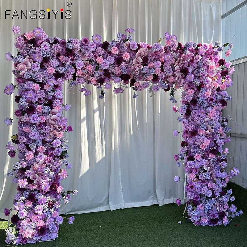 

Luxuy Purple Roses Cherry Hydrangea Series Wedding Backdrop Arch Welcome Sign Flower Floral Row Flowers Ball Party Event Props