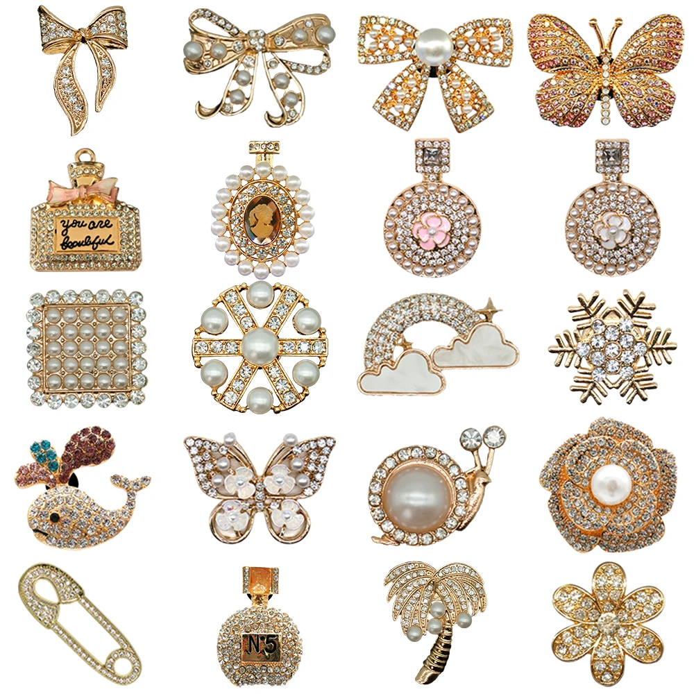 1/20Pcs Luxury Rhinestone & Pearl Metal Shoe Charms for Clogs, Bow, Butterfly, Perfume Bottle DIY Accessories for Women Girls