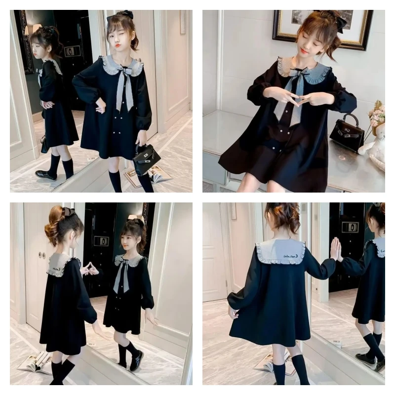 

Лидер продаж, модные топы для девочек, платье для студентов, весна-осень, повседневный пуловер с матросским воротником и длинными рукавами, юбка, детская одежда