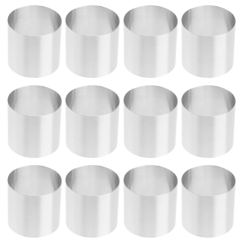 Pack of 12 Stainless Steel Mini Cake Molds Dessert Molds Set Mousse Rings