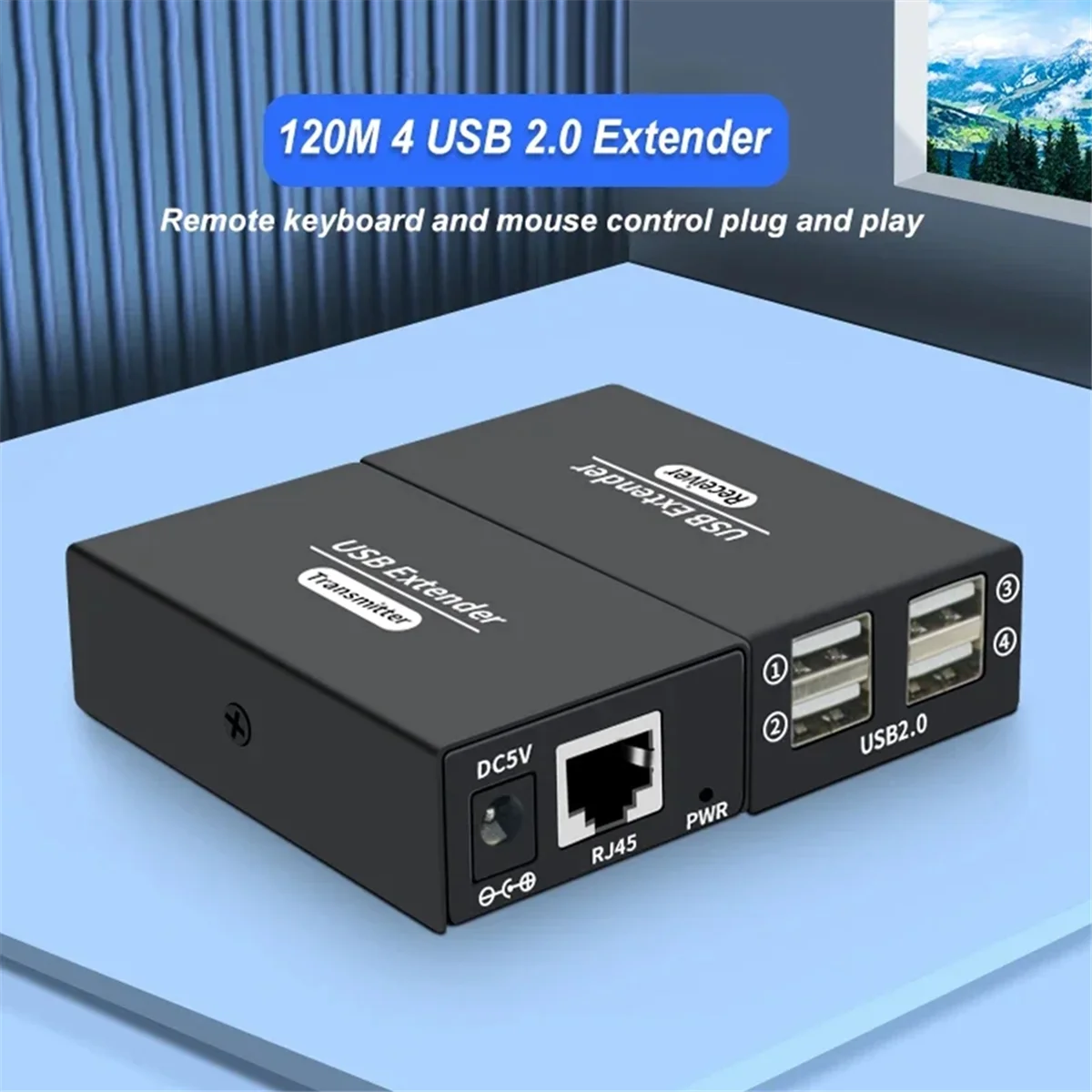 X61A_120M 4 Port USB Extender melalui Ethernet RJ45 Cat6 Hub Kabel US PLUG