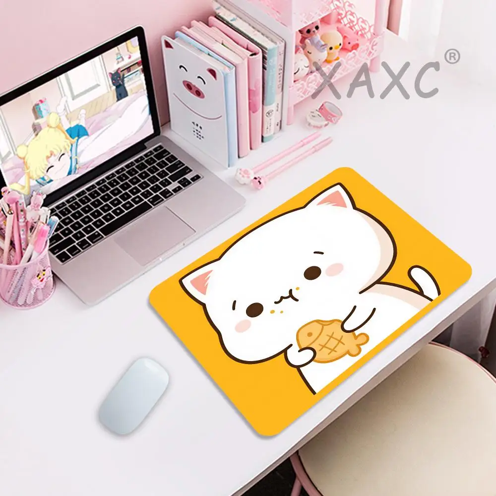 Cat Cute Mouse Pad Kawaii Cartoon Grey White Cat Non Slip Rubber Mousepad for Office Gaming Desktop Decor Gift