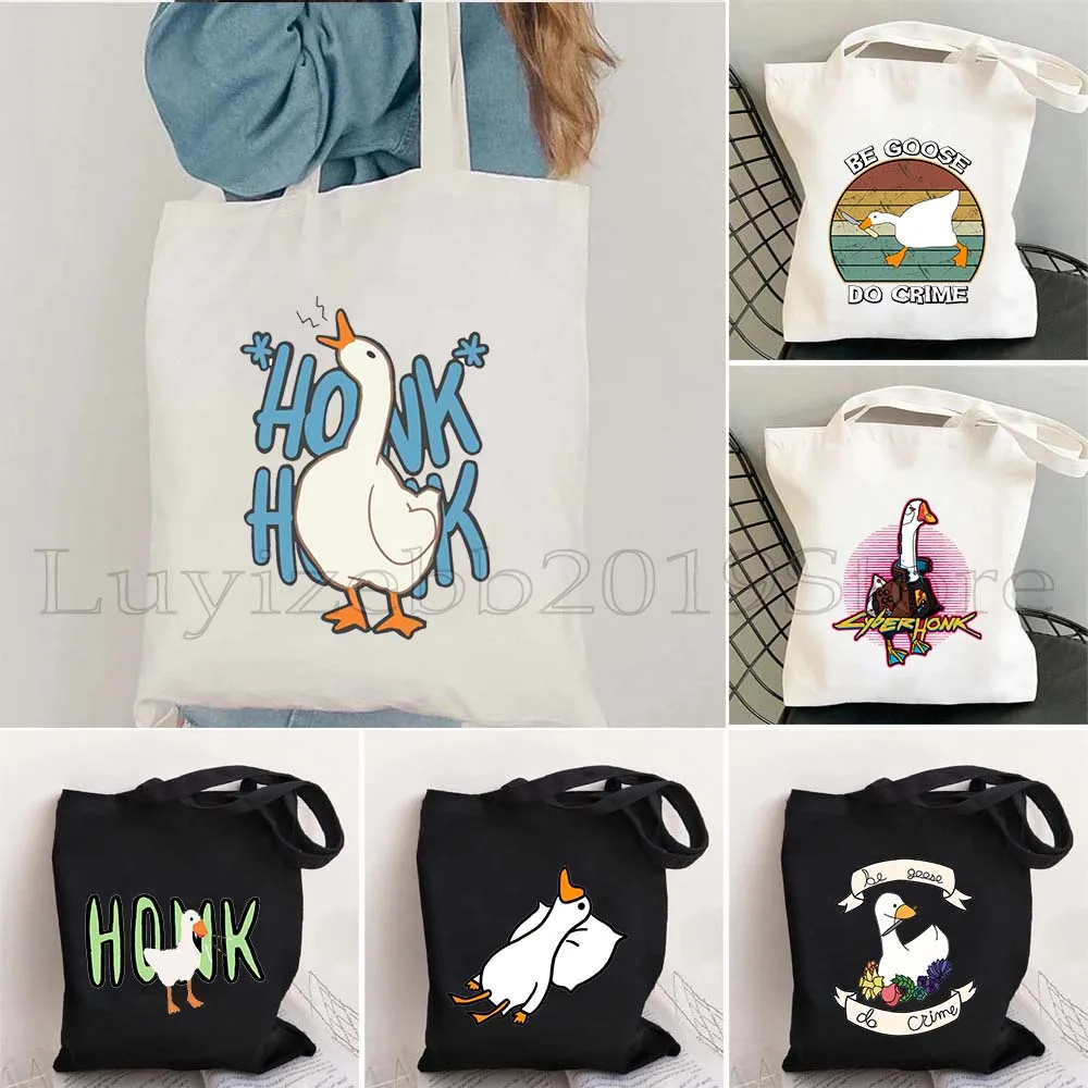 

Funny Peace Was Never An Option Cute Untitled Goose Game Meme Honk Cartoon Duck Pingu Gifts Canvas Shoulder Tote Bag Eco Handbag