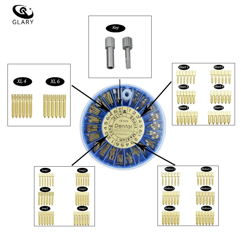 

120Pcs Dental Screw Post Gold Plated Stainless Steel Dental Implant Posts For Dentist Tools Crown Bridge Restoration Lab Supplie