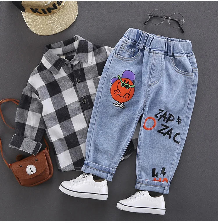 Baby Boys Denim Pants Spring Autumn New Elastic Waist Cartoon Pumpkin Letter Print Children Boys Trousers Cotton Kid Boys Pants