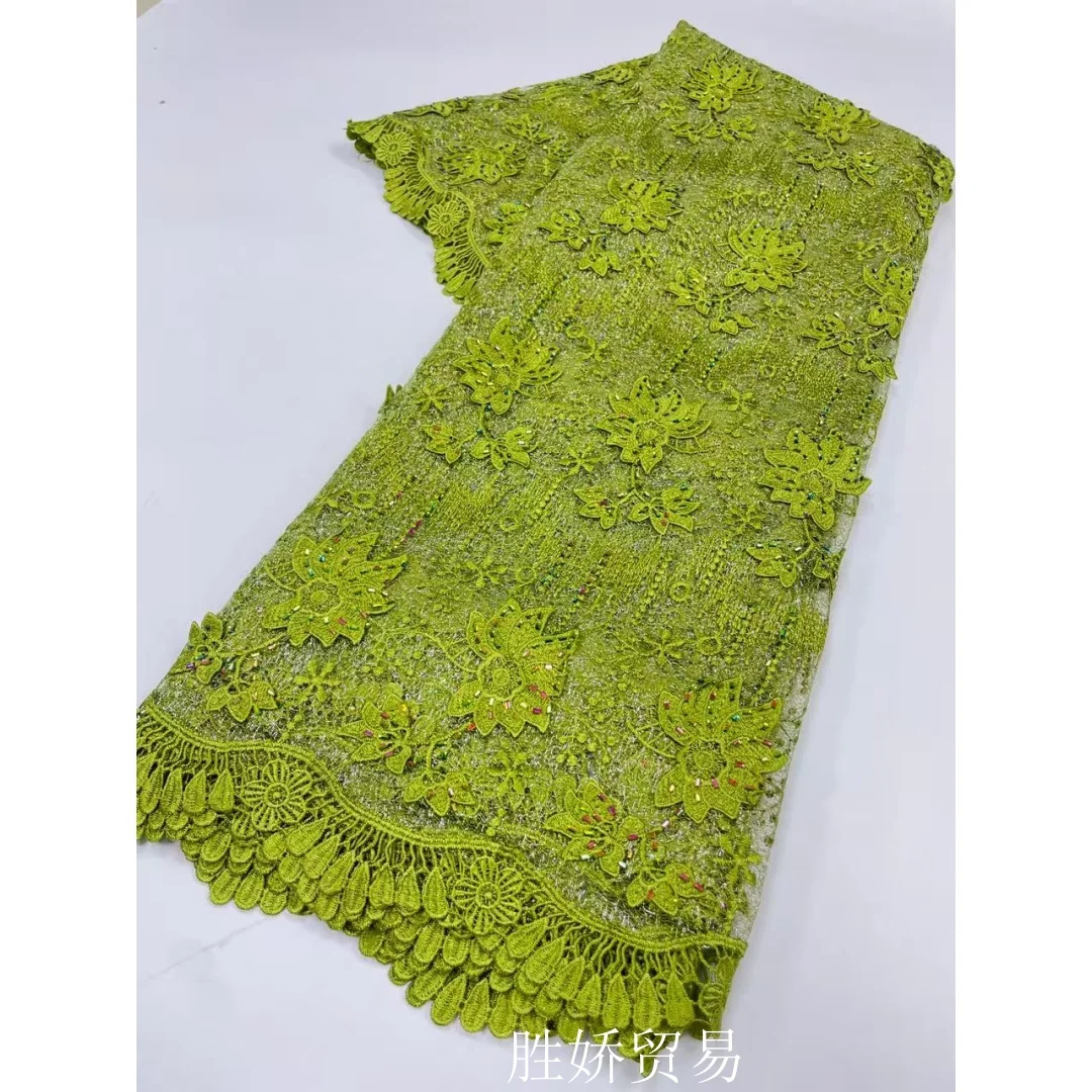 

Luxury 3D Applique African Guipure Cord Lace Fabric With Rhinestone 2026 High Quality Chiffon Lace Nigerian Party Dresses Sewing