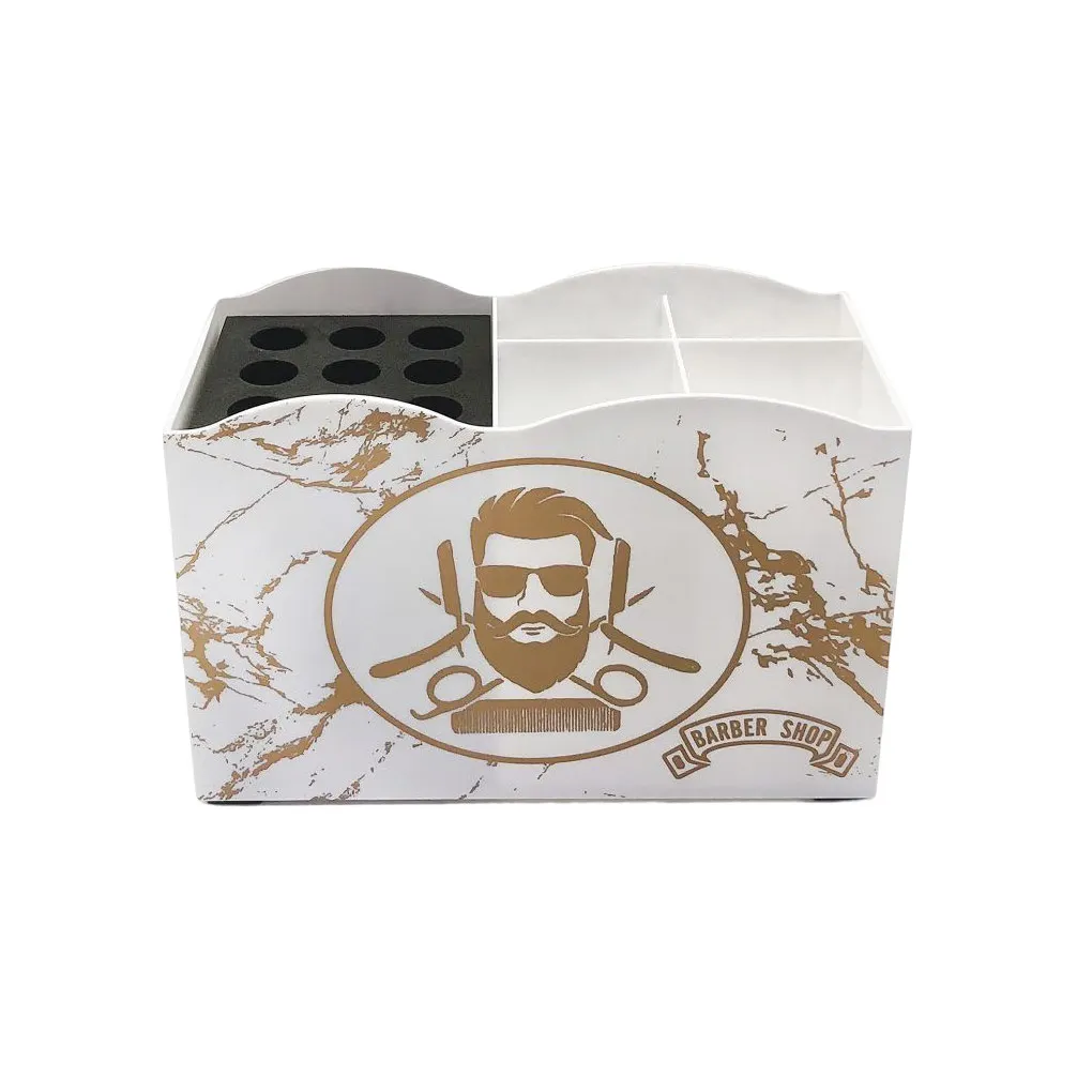 صندوق تخزين أدوات الحلاق، مقص، حامل منظم لتصفيف الشعر، أبيض